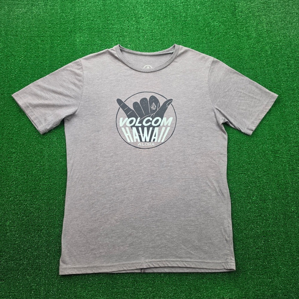 Volcom Hawaii Shaka Logo Graphic Tshirt Mens Medium Gray Surfer Beach Casual
